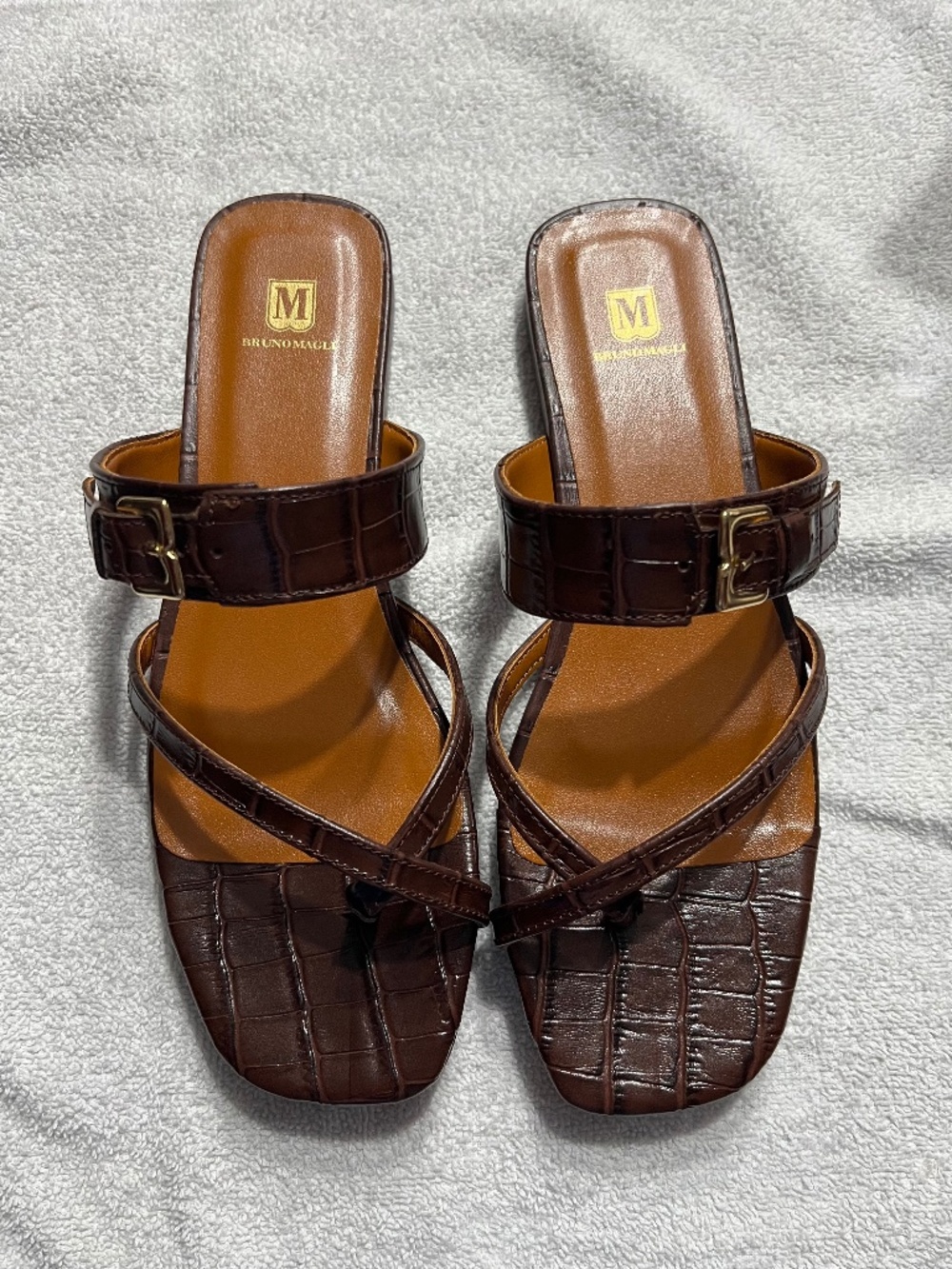 Bruno Magli Noela Croc Embossed Slide Sandal - Cognac
